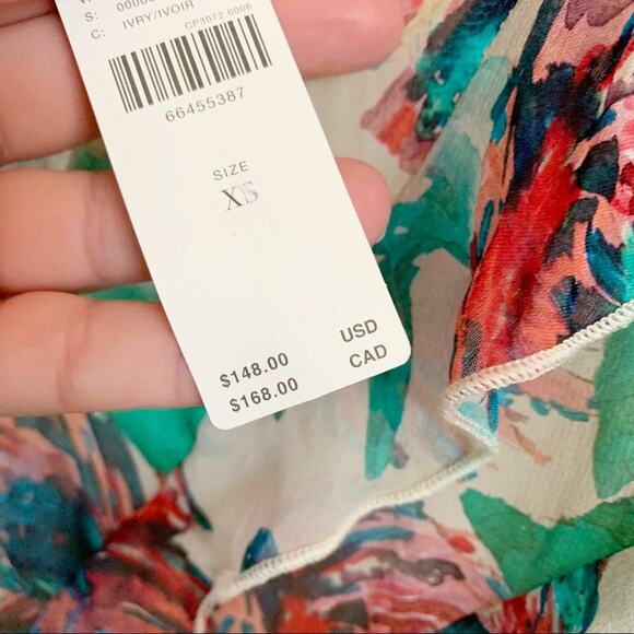 Anthropologie Soft Printed Ruffle Mini Dress NEW XS White Green Blue - Picture 6 of 8